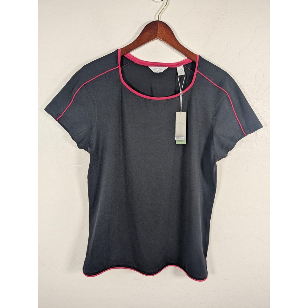 Callaway Shirt Womens XL Moisture Wicking UPF 15+ Black Pink Trim Anti-Microbial